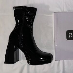 BAMBOO Shiny Black Heeled Boots